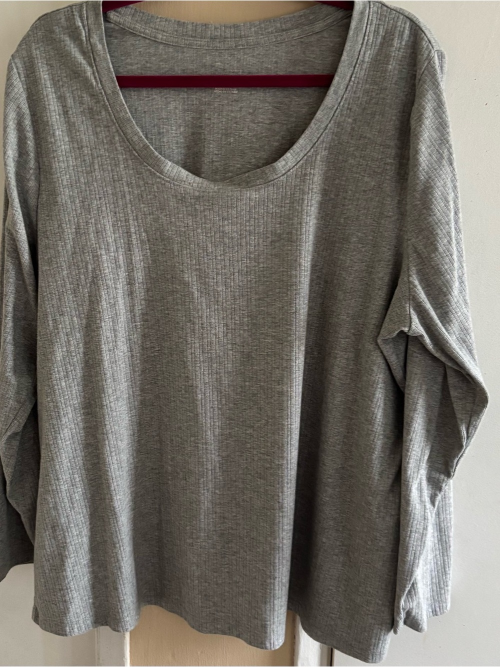 Women's Grey Ribbed Ava& VivLong-Sleeve Scoop Neck Top 2X
